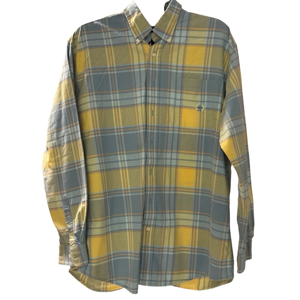 Cinch Mens Large Blue Yellow Plaid Long Sleeve Button Down Western Shirt L